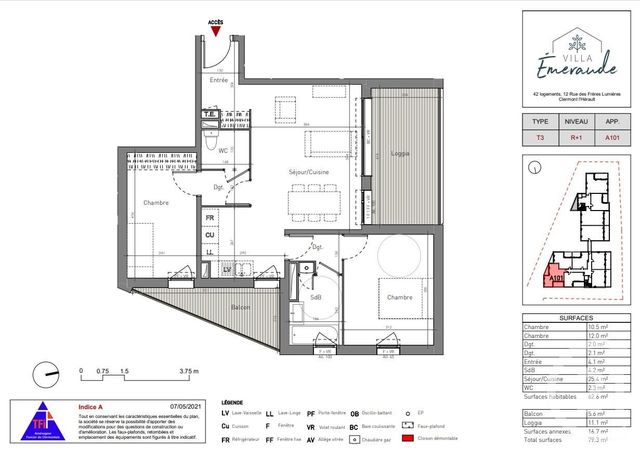 Appartement T3 à vendre - 3 pièces - 62.6 m2 - CLERMONT L HERAULT - 34 - LANGUEDOC-ROUSSILLON - Century 21 Agi Immobilier